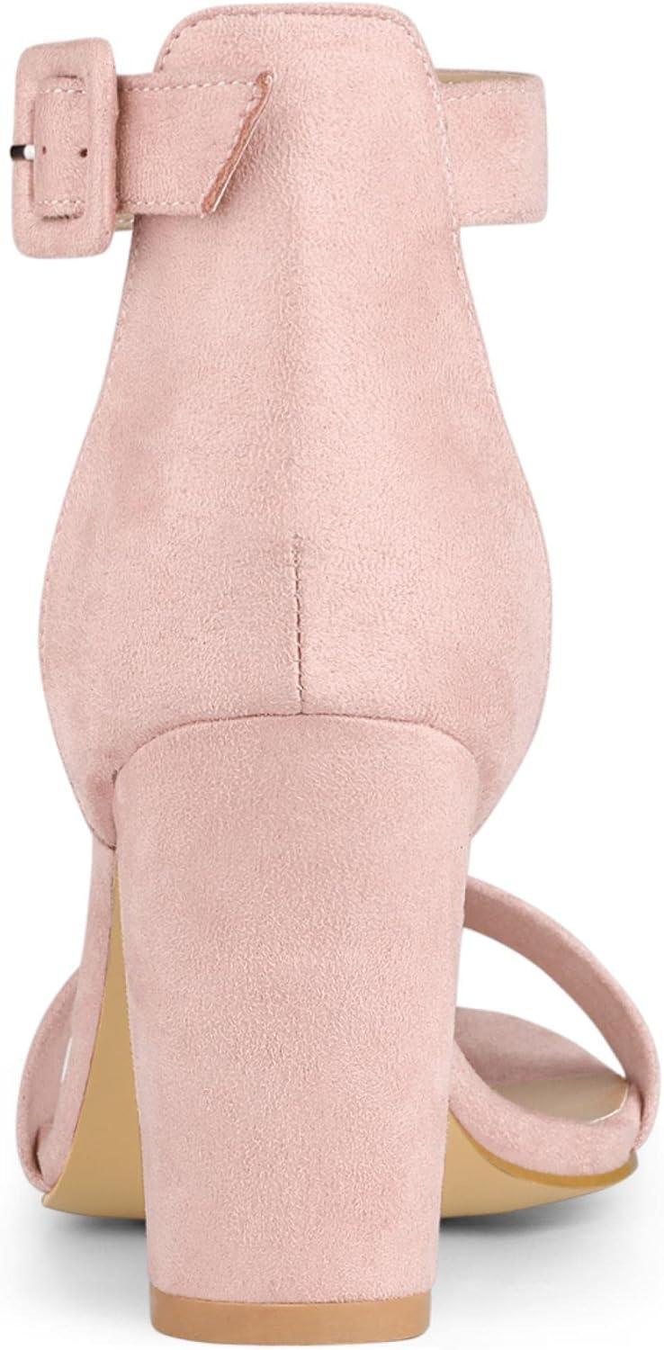 imageAllegra K Womens Open Toe High Chunky Heel Buckle Ankle Strap SandalsLight Pink