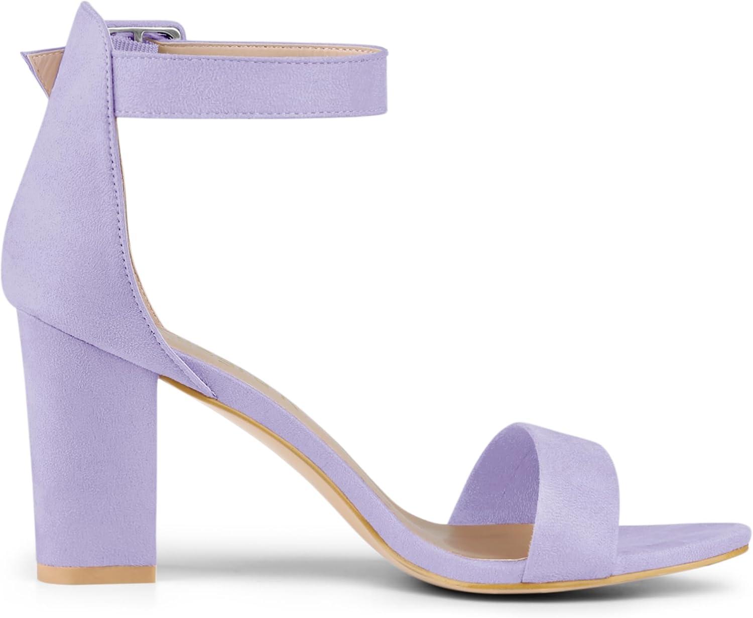 imageAllegra K Womens Open Toe High Chunky Heel Buckle Ankle Strap SandalsLight Purple