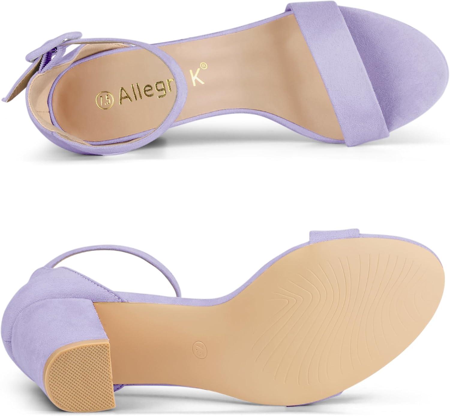 imageAllegra K Womens Open Toe High Chunky Heel Buckle Ankle Strap SandalsLight Purple