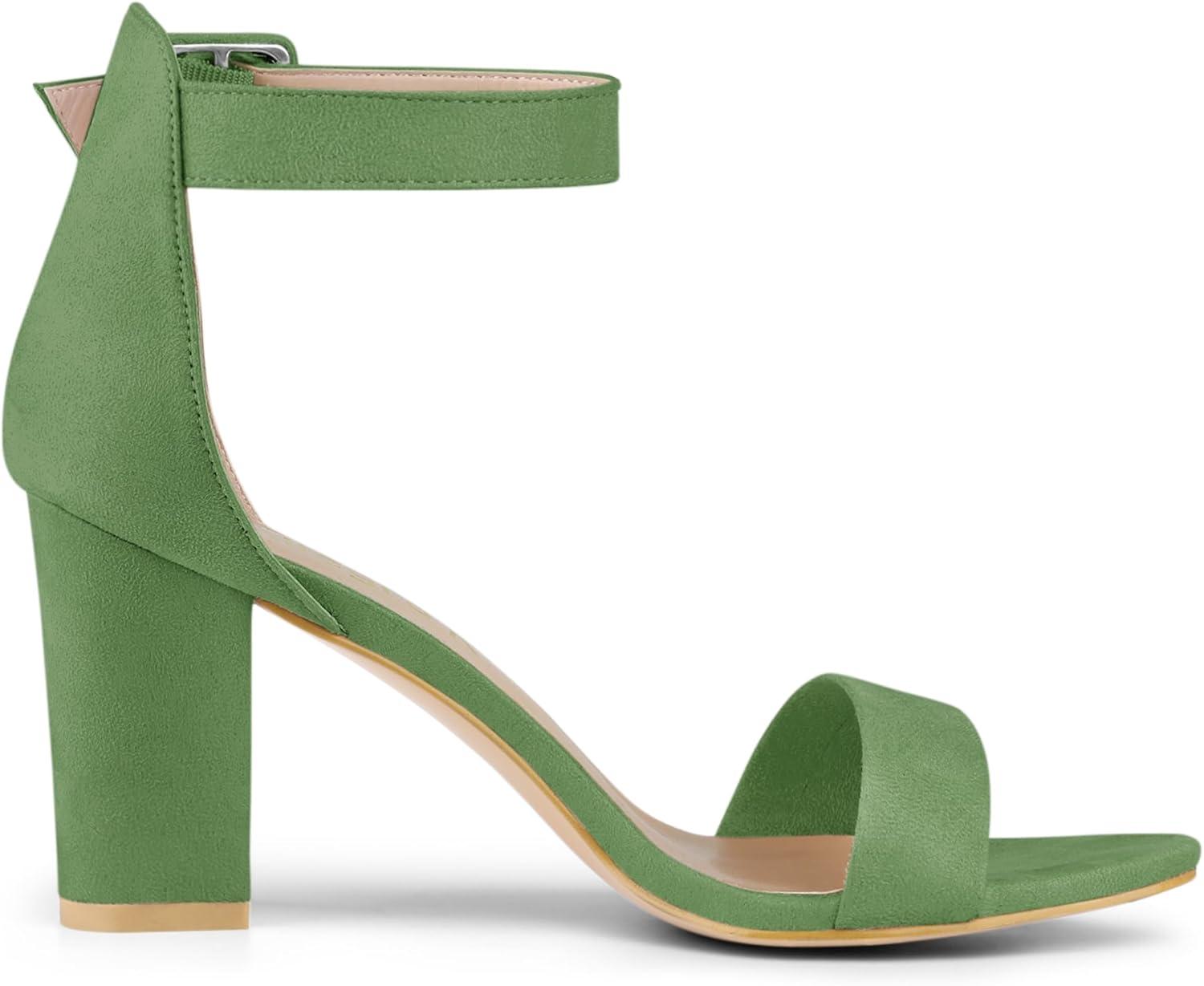 imageAllegra K Womens Open Toe High Chunky Heel Buckle Ankle Strap SandalsOlive Green
