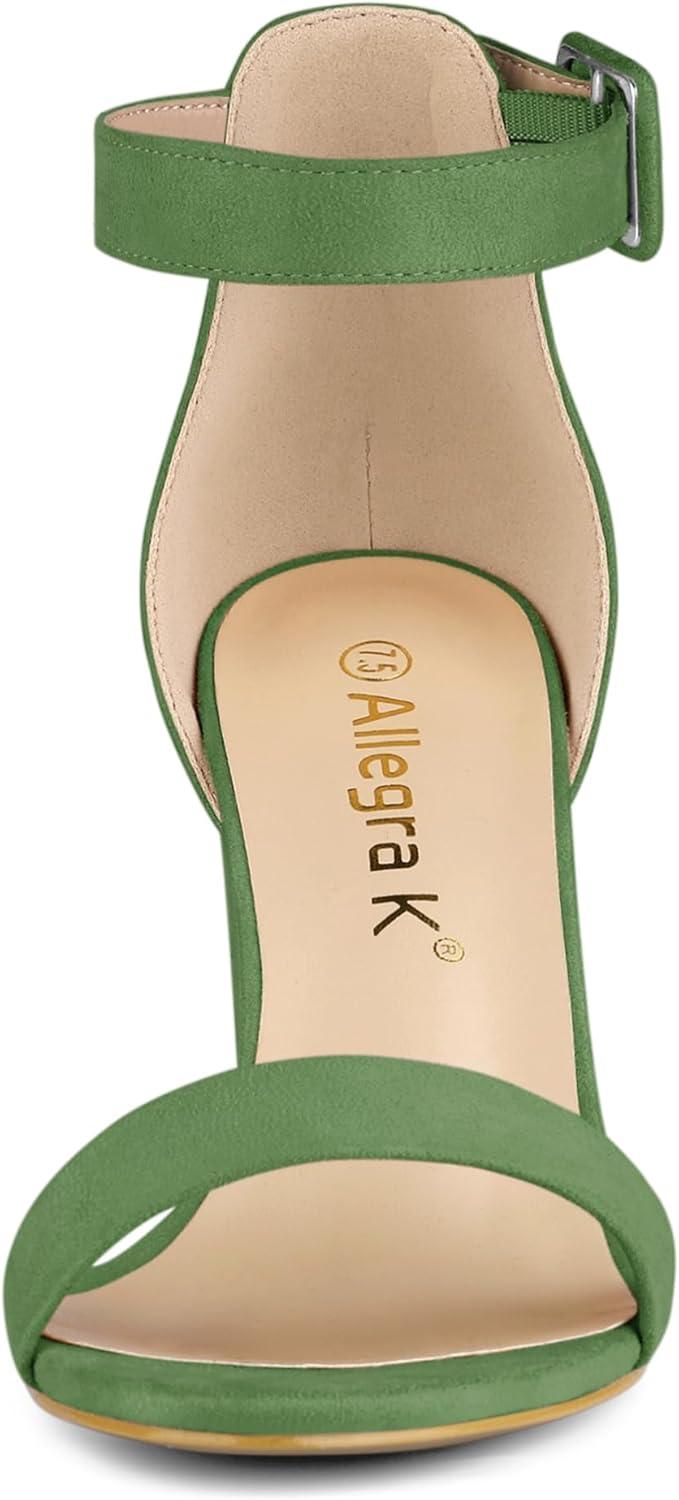 imageAllegra K Womens Open Toe High Chunky Heel Buckle Ankle Strap SandalsOlive Green