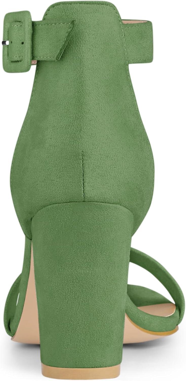 imageAllegra K Womens Open Toe High Chunky Heel Buckle Ankle Strap SandalsOlive Green