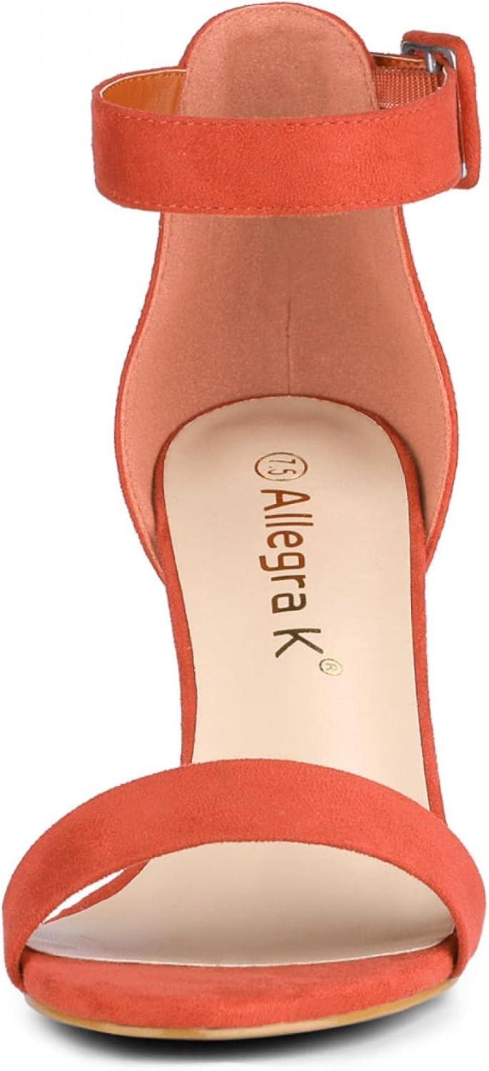 imageAllegra K Womens Open Toe High Chunky Heel Buckle Ankle Strap SandalsOrange