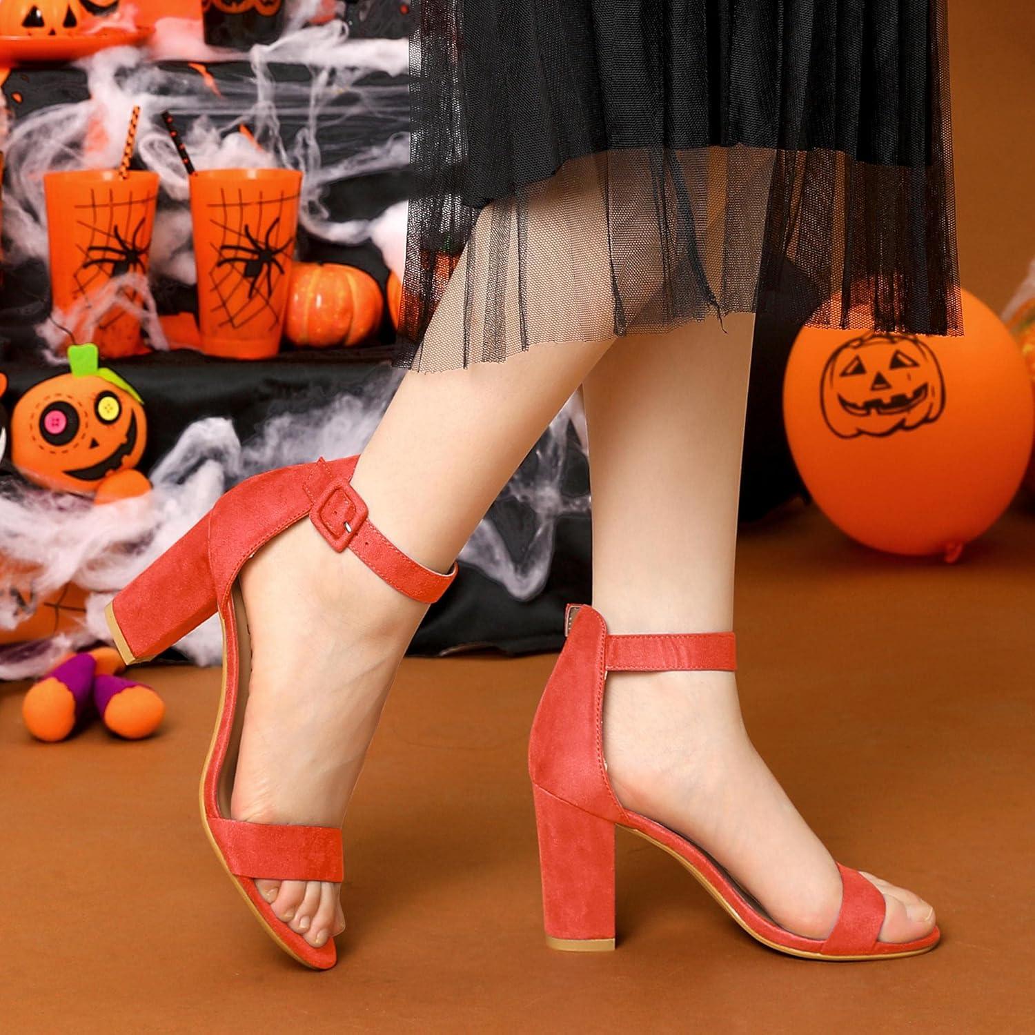 imageAllegra K Womens Open Toe High Chunky Heel Buckle Ankle Strap SandalsOrange