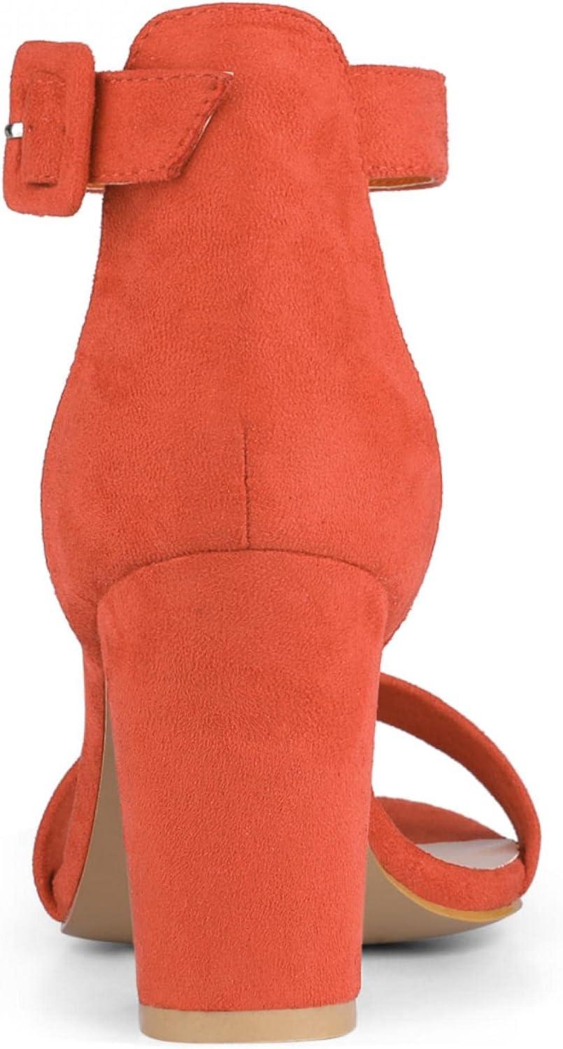 imageAllegra K Womens Open Toe High Chunky Heel Buckle Ankle Strap SandalsOrange
