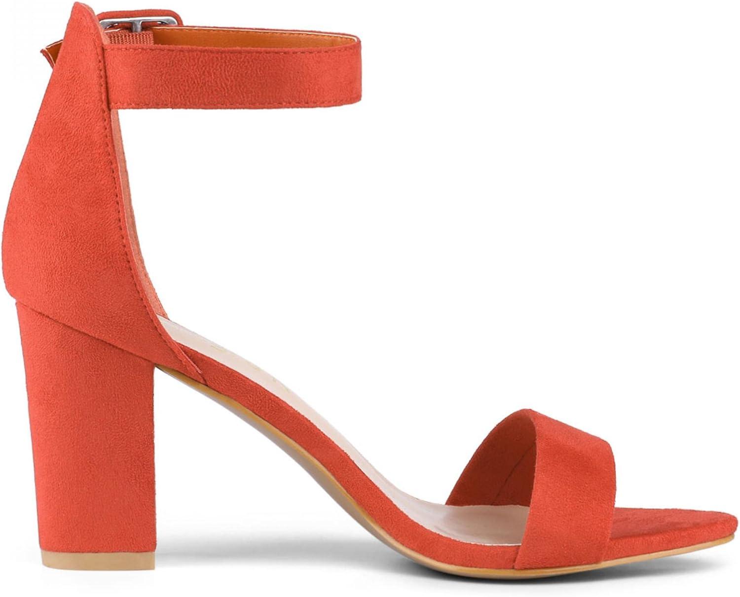imageAllegra K Womens Open Toe High Chunky Heel Buckle Ankle Strap SandalsOrange