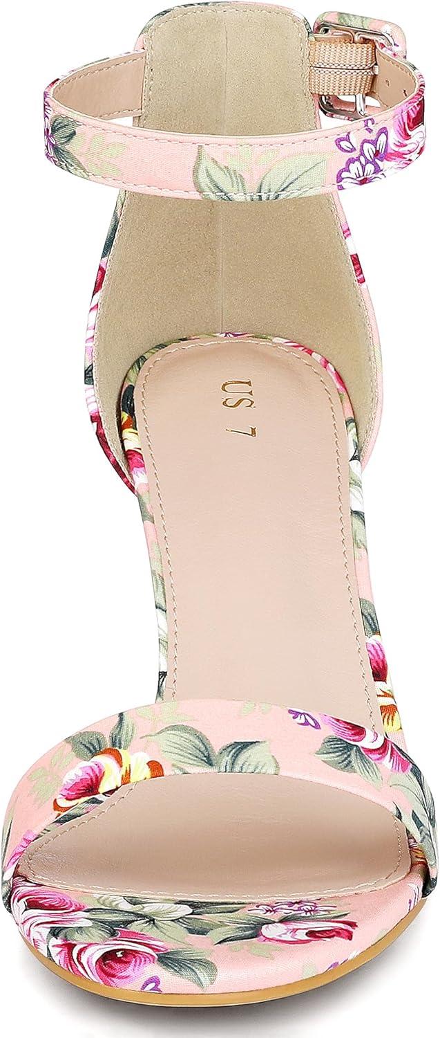 imageAllegra K Womens Open Toe High Chunky Heel Buckle Ankle Strap SandalsPink Flowers