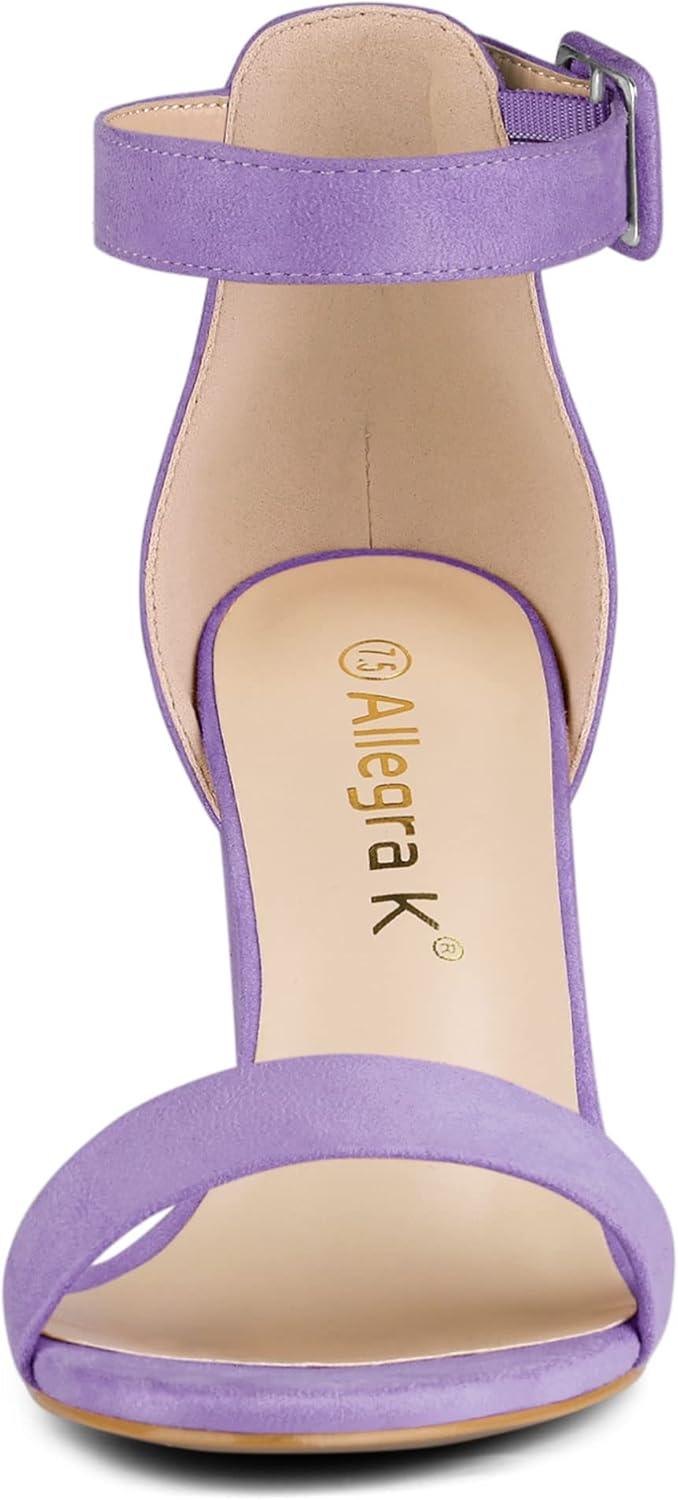 imageAllegra K Womens Open Toe High Chunky Heel Buckle Ankle Strap SandalsPurple
