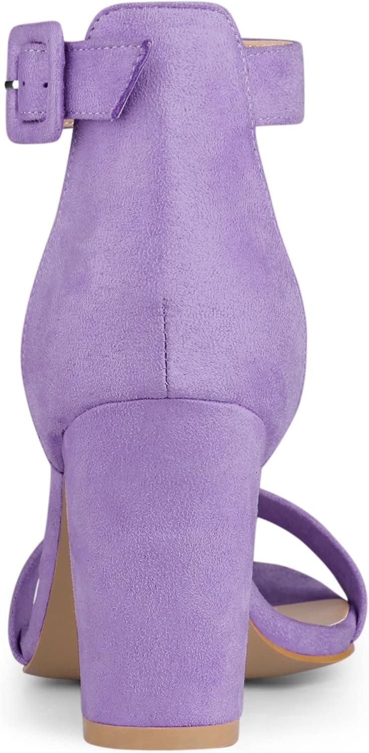 imageAllegra K Womens Open Toe High Chunky Heel Buckle Ankle Strap SandalsPurple