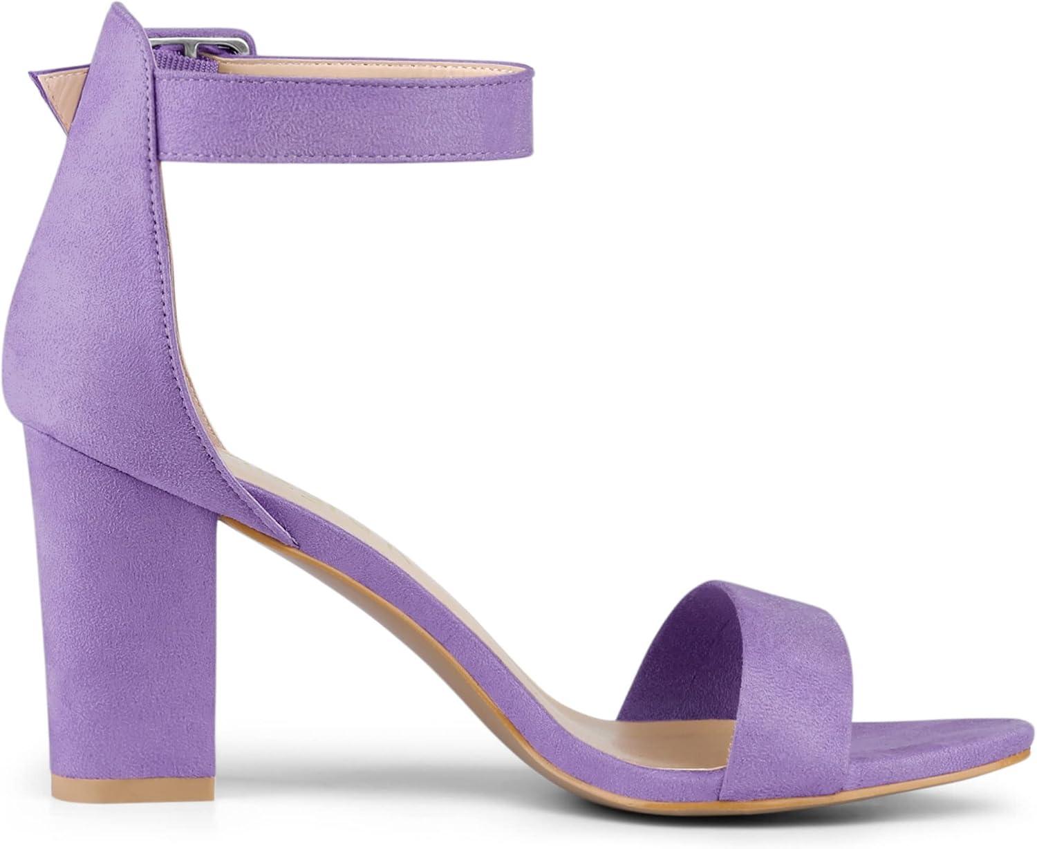 imageAllegra K Womens Open Toe High Chunky Heel Buckle Ankle Strap SandalsPurple