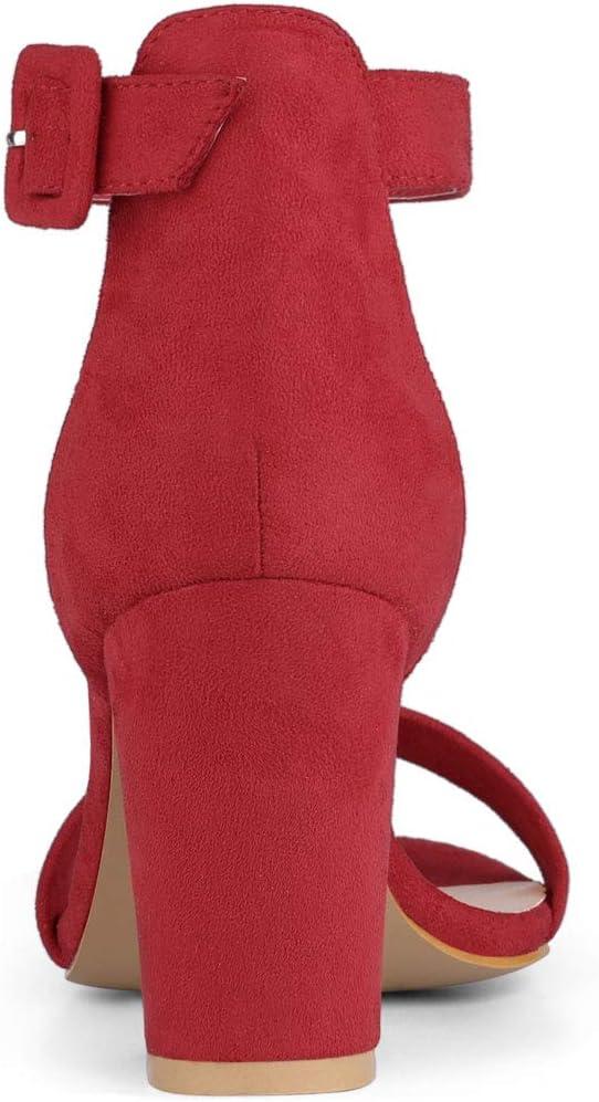 imageAllegra K Womens Open Toe High Chunky Heel Buckle Ankle Strap SandalsRed