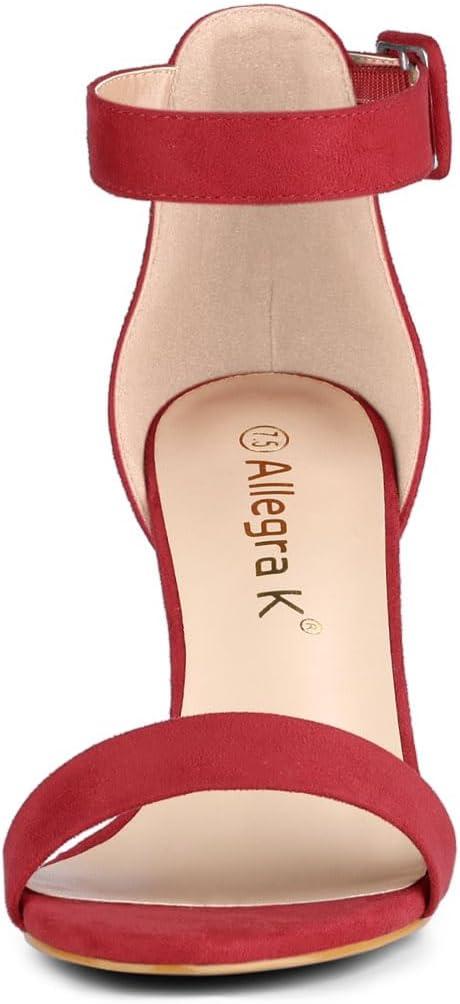 imageAllegra K Womens Open Toe High Chunky Heel Buckle Ankle Strap SandalsRed