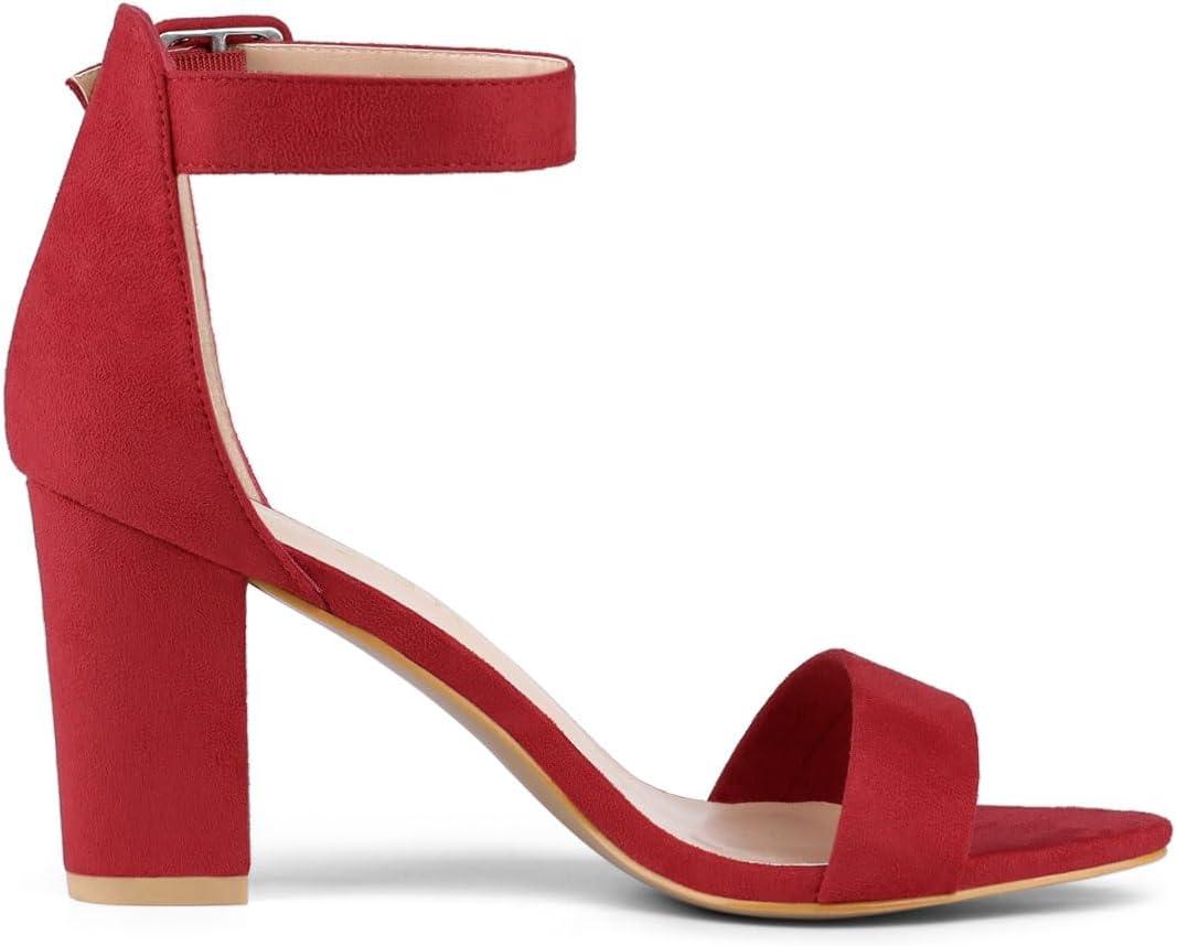 imageAllegra K Womens Open Toe High Chunky Heel Buckle Ankle Strap SandalsRed