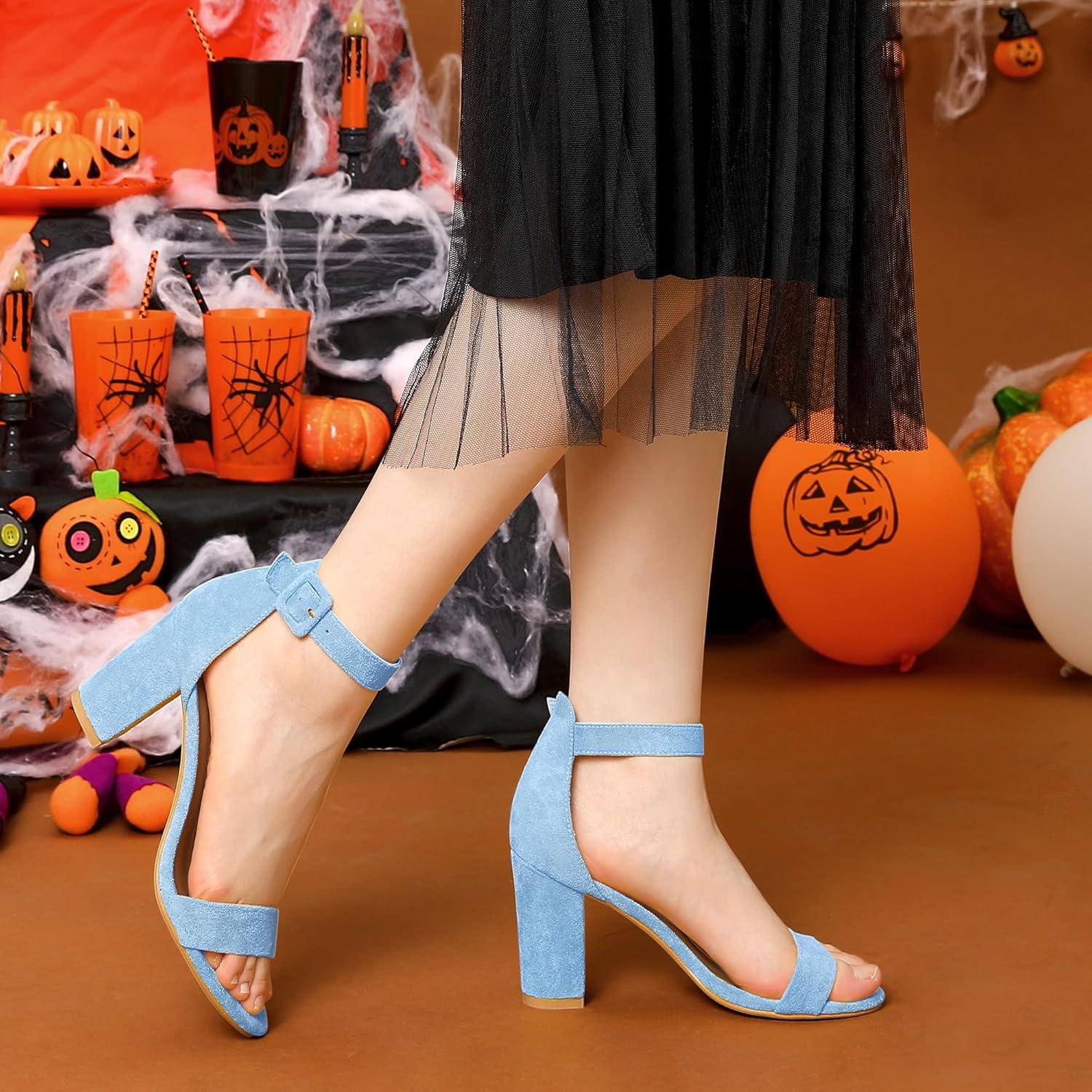 imageAllegra K Womens Open Toe High Chunky Heel Buckle Ankle Strap SandalsSky Blue
