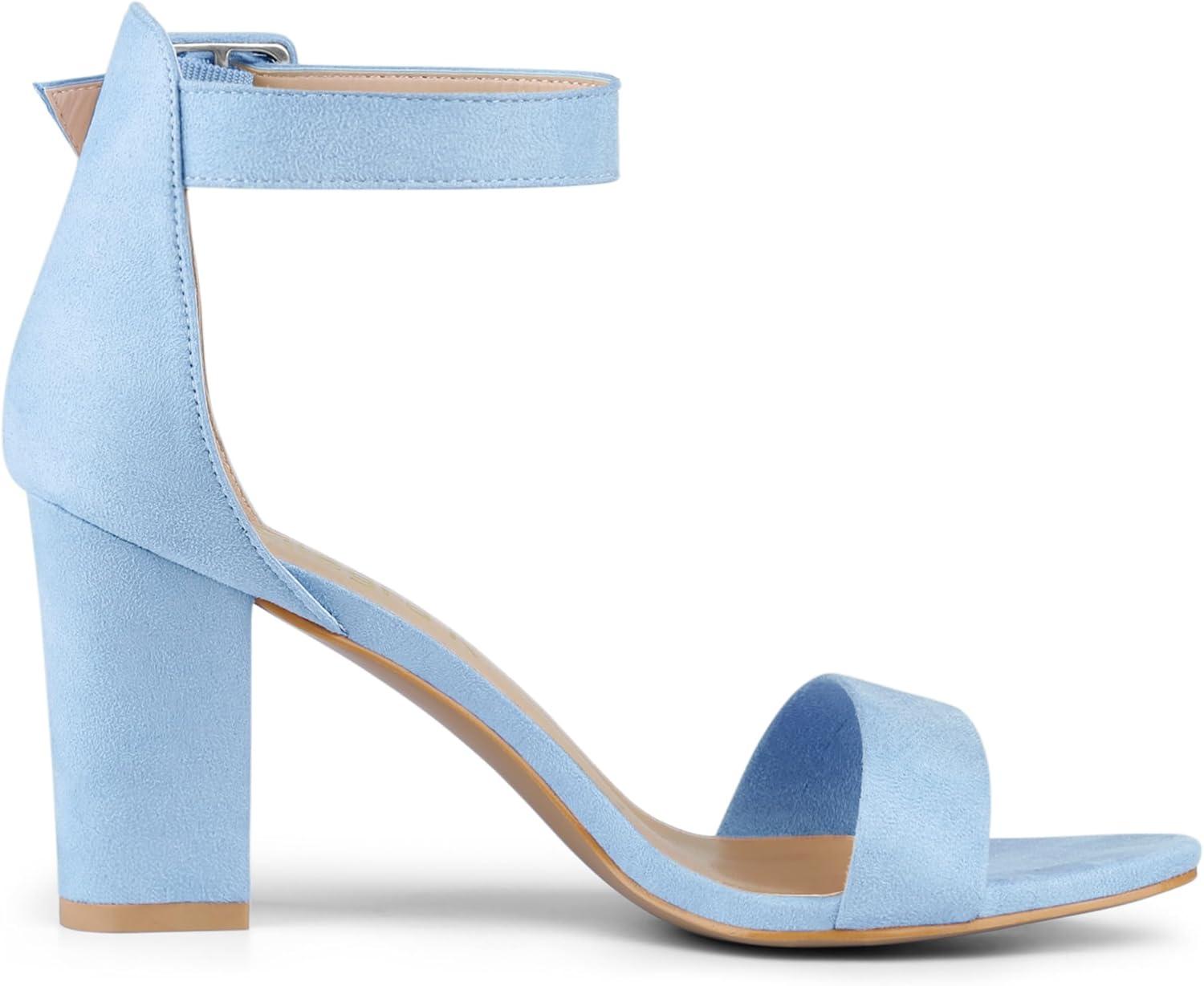 imageAllegra K Womens Open Toe High Chunky Heel Buckle Ankle Strap SandalsSky Blue
