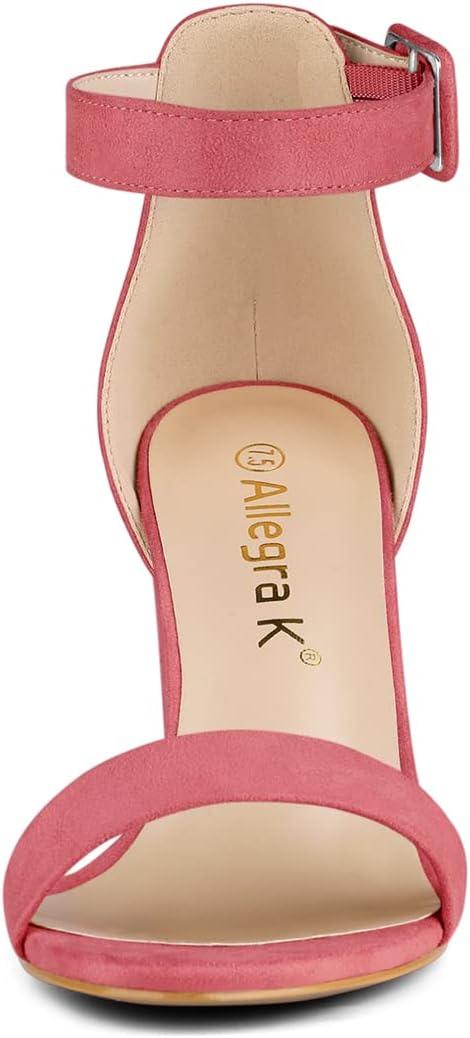 imageAllegra K Womens Open Toe High Chunky Heel Buckle Ankle Strap SandalsWatermelon Red