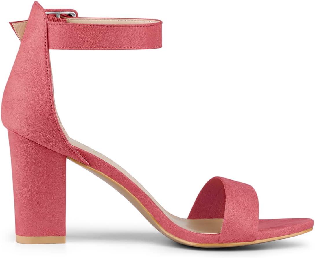 imageAllegra K Womens Open Toe High Chunky Heel Buckle Ankle Strap SandalsWatermelon Red