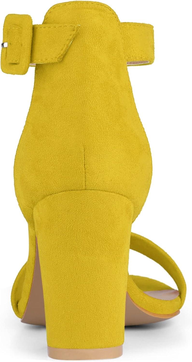 imageAllegra K Womens Open Toe High Chunky Heel Buckle Ankle Strap SandalsYellow
