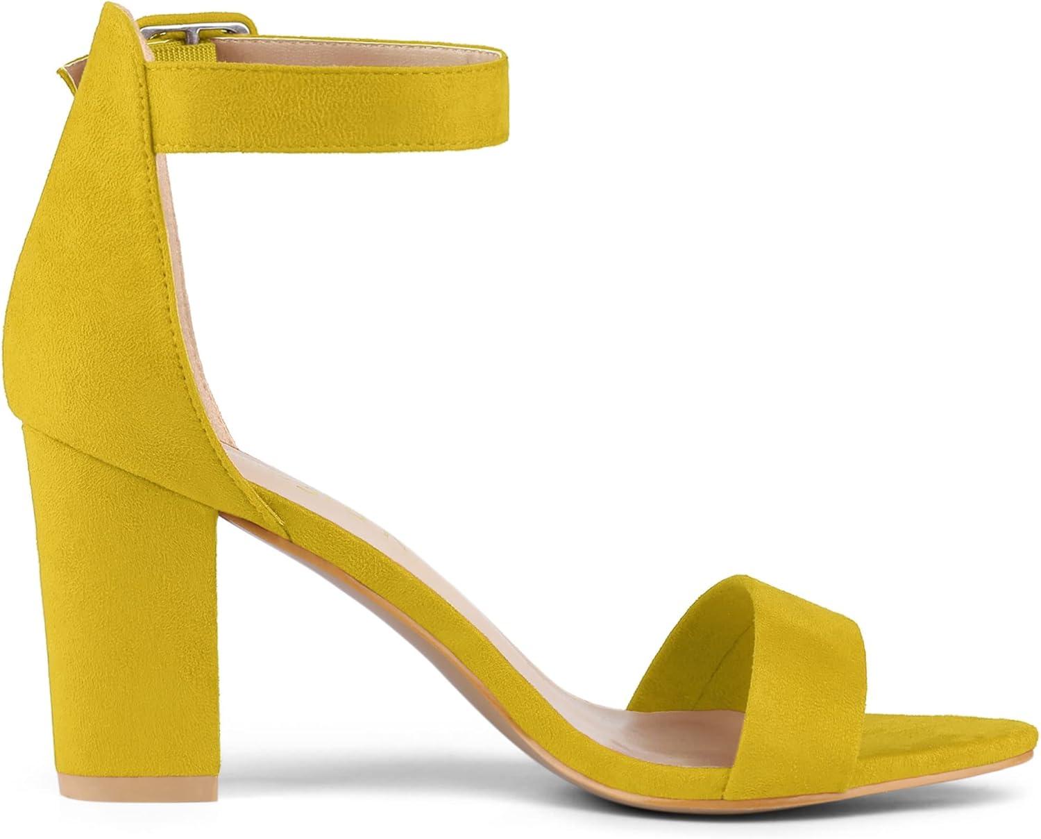 imageAllegra K Womens Open Toe High Chunky Heel Buckle Ankle Strap SandalsYellow