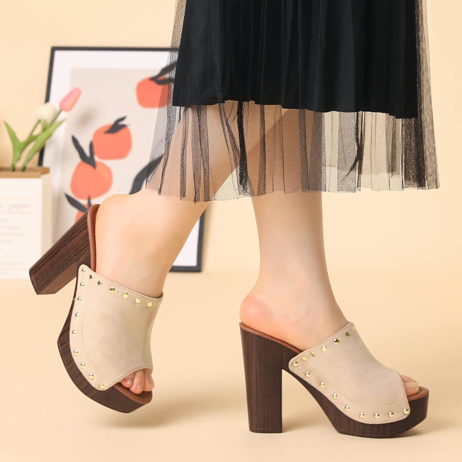 imageAllegra K Womens Open Toe Platform Block Heel Slides SandalsBeige