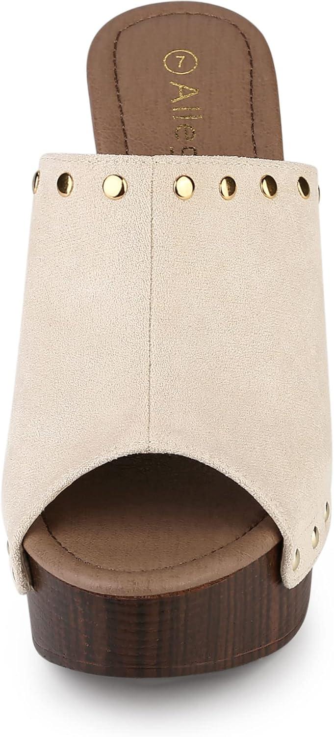 imageAllegra K Womens Open Toe Platform Block Heel Slides SandalsBeige