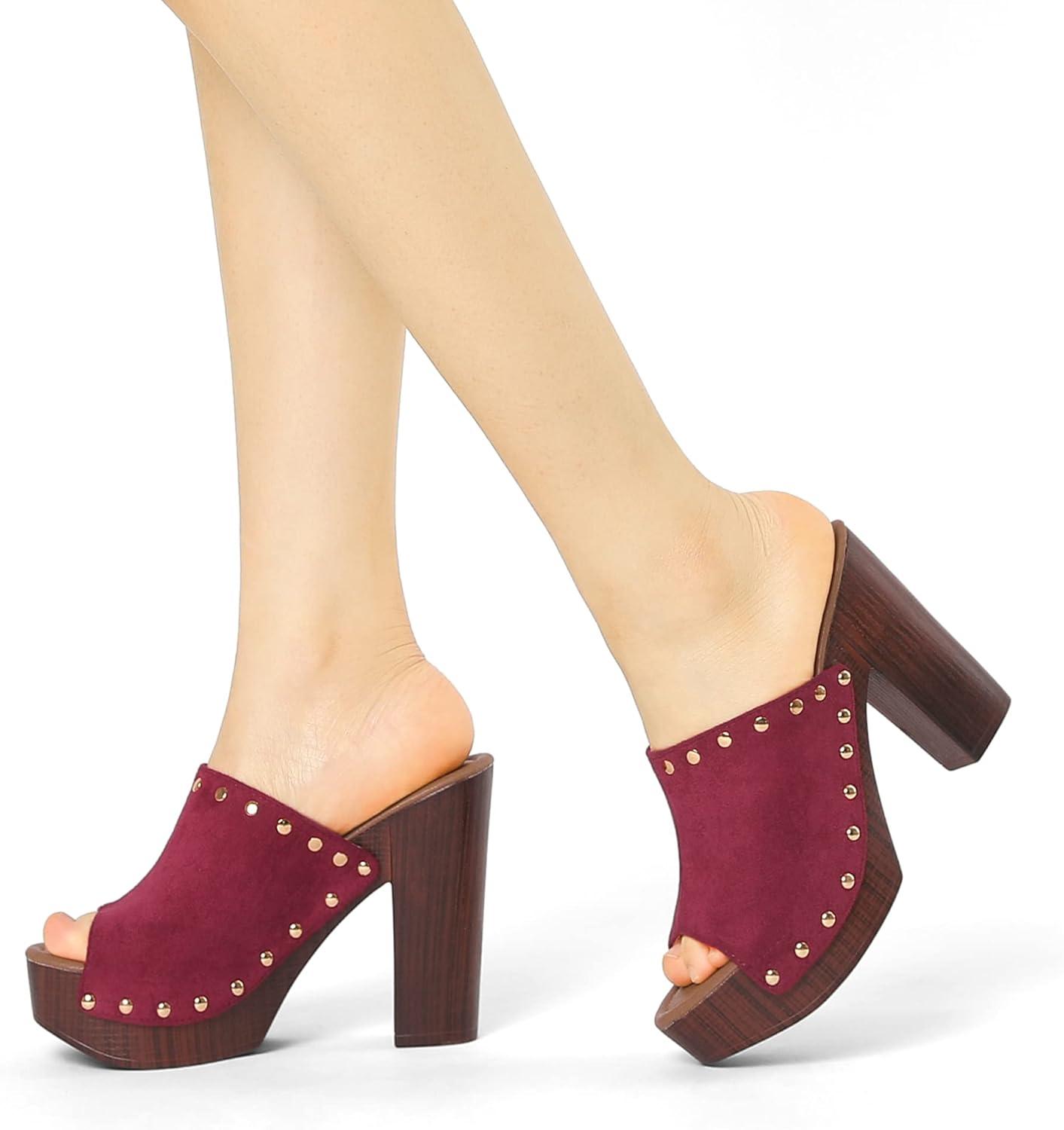 imageAllegra K Womens Open Toe Platform Block Heel Slides SandalsBurgundy