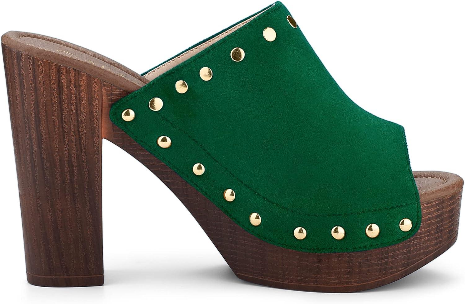 imageAllegra K Womens Open Toe Platform Block Heel Slides SandalsGreen