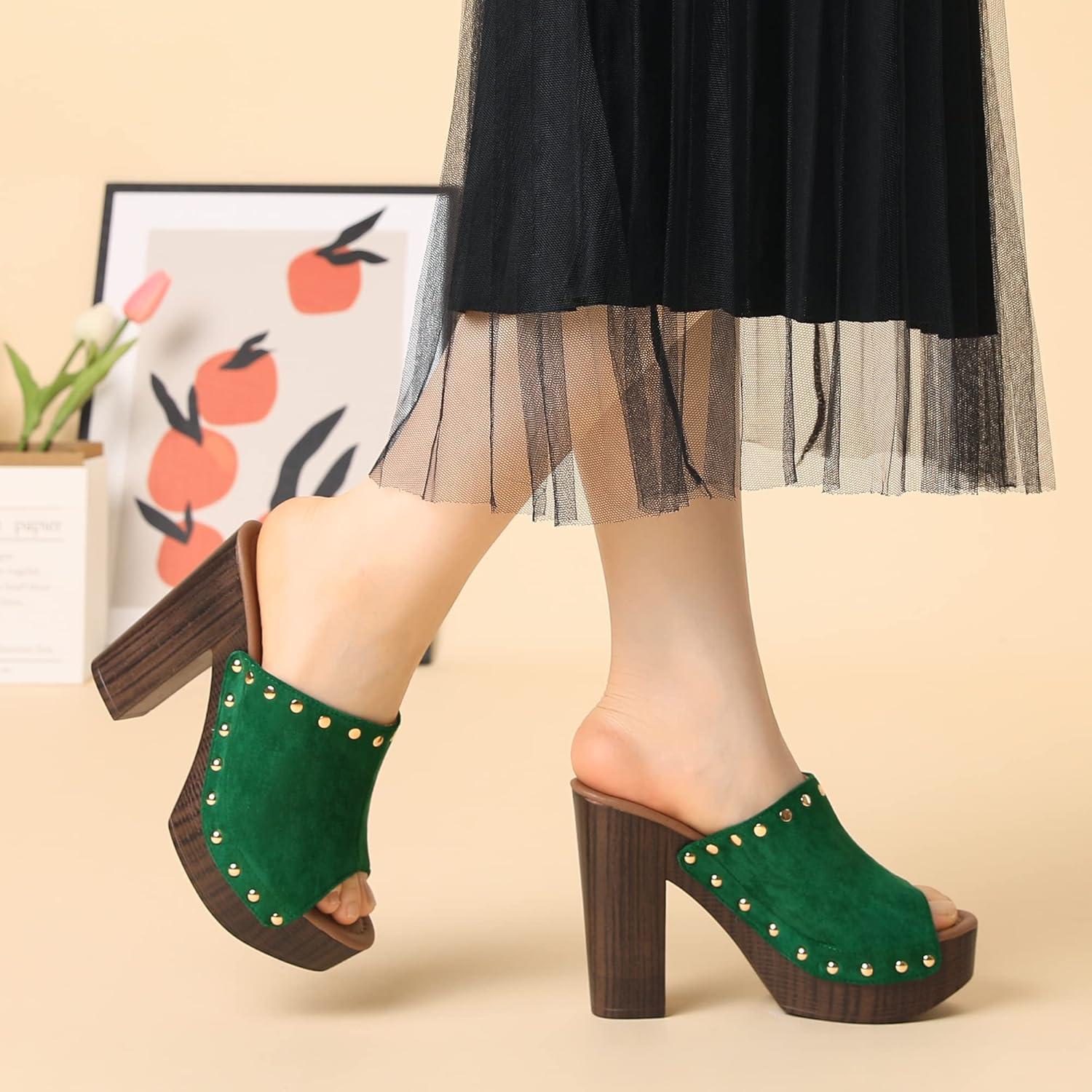 imageAllegra K Womens Open Toe Platform Block Heel Slides SandalsGreen
