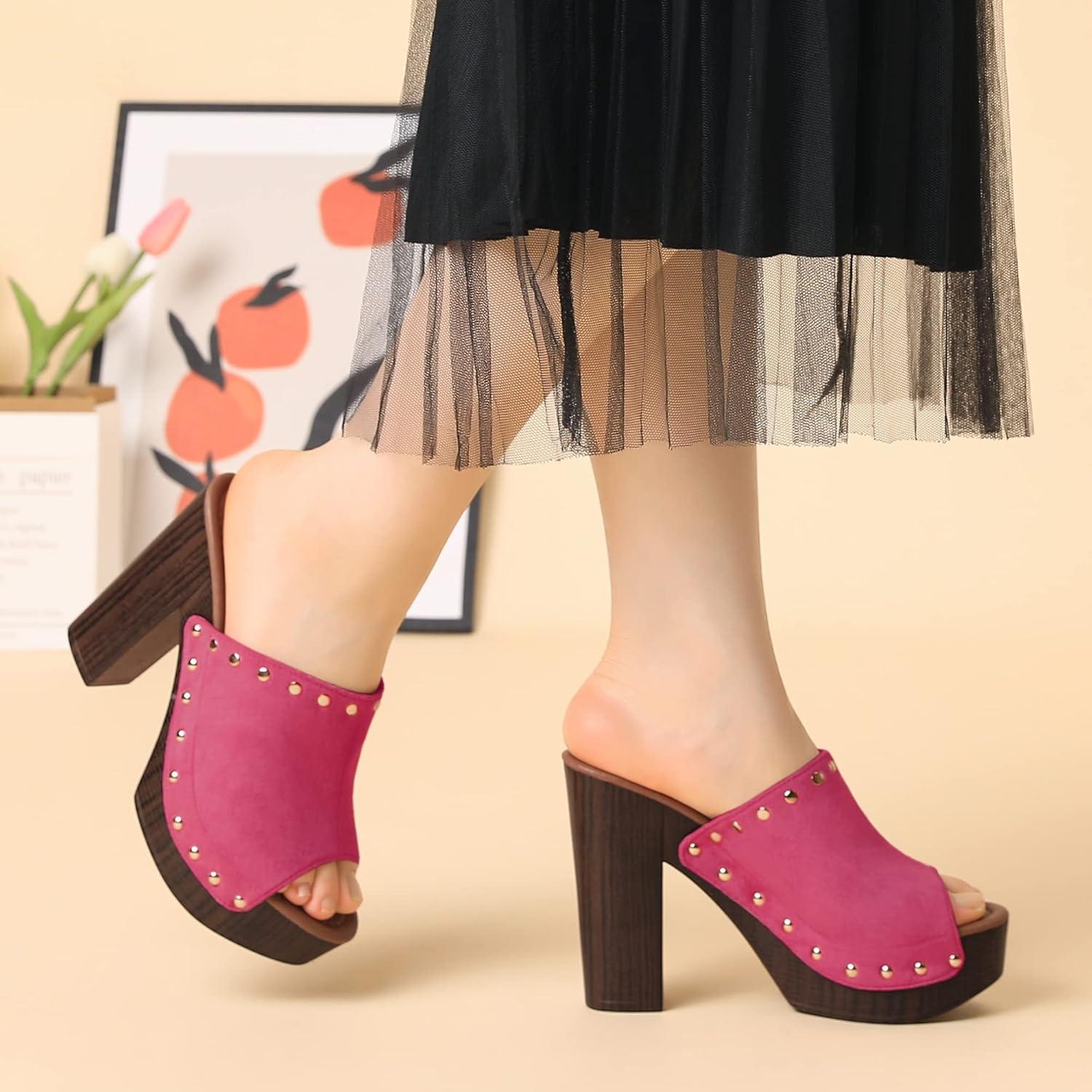 imageAllegra K Womens Open Toe Platform Block Heel Slides SandalsHot Pink