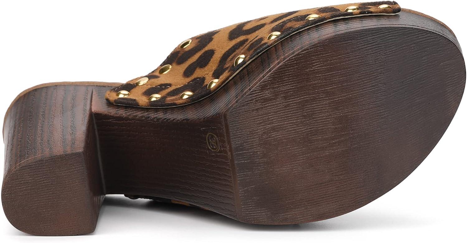 imageAllegra K Womens Open Toe Platform Block Heel Slides SandalsLeopard
