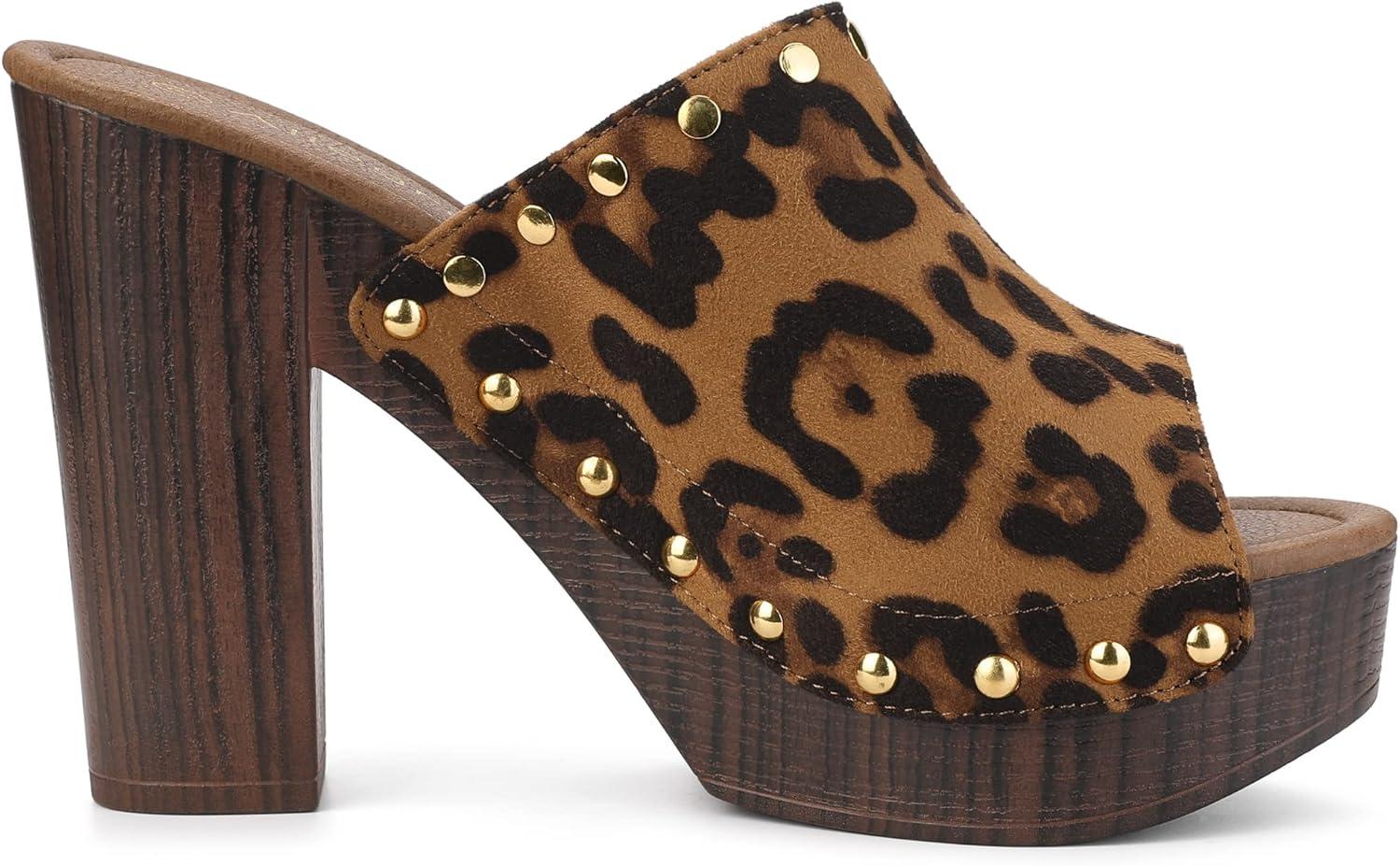 imageAllegra K Womens Open Toe Platform Block Heel Slides SandalsLeopard