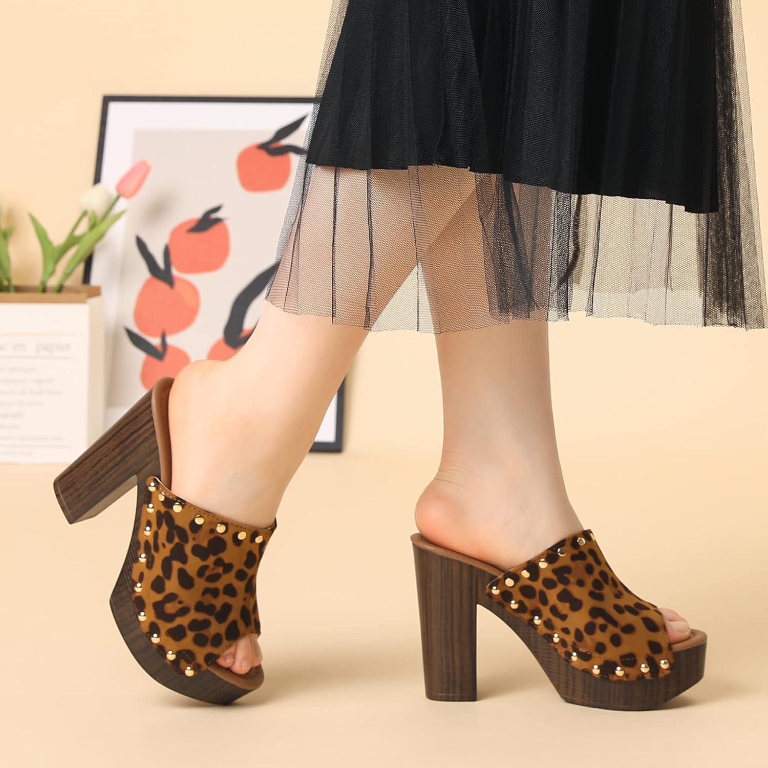 imageAllegra K Womens Open Toe Platform Block Heel Slides SandalsLeopard