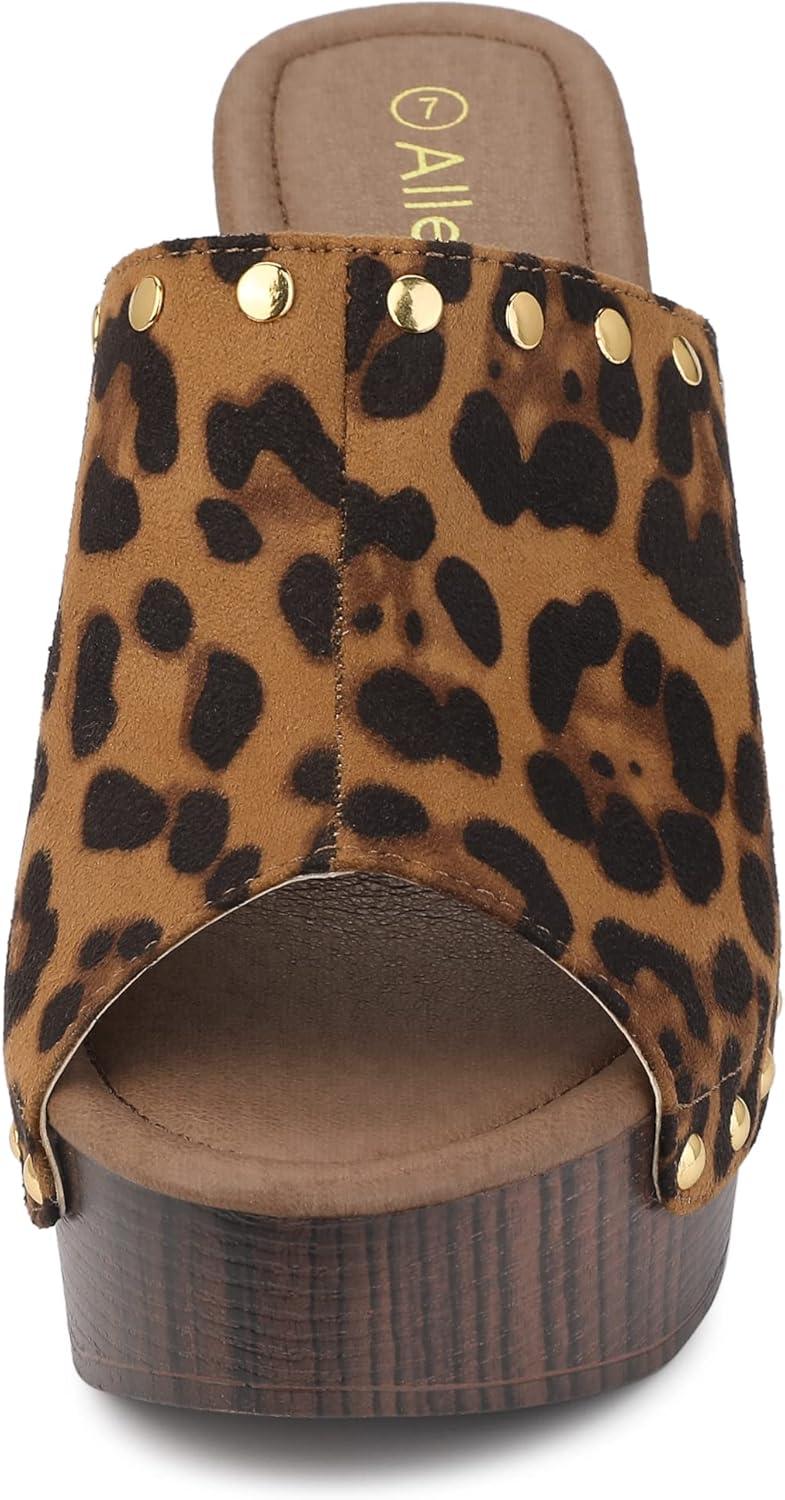 imageAllegra K Womens Open Toe Platform Block Heel Slides SandalsLeopard