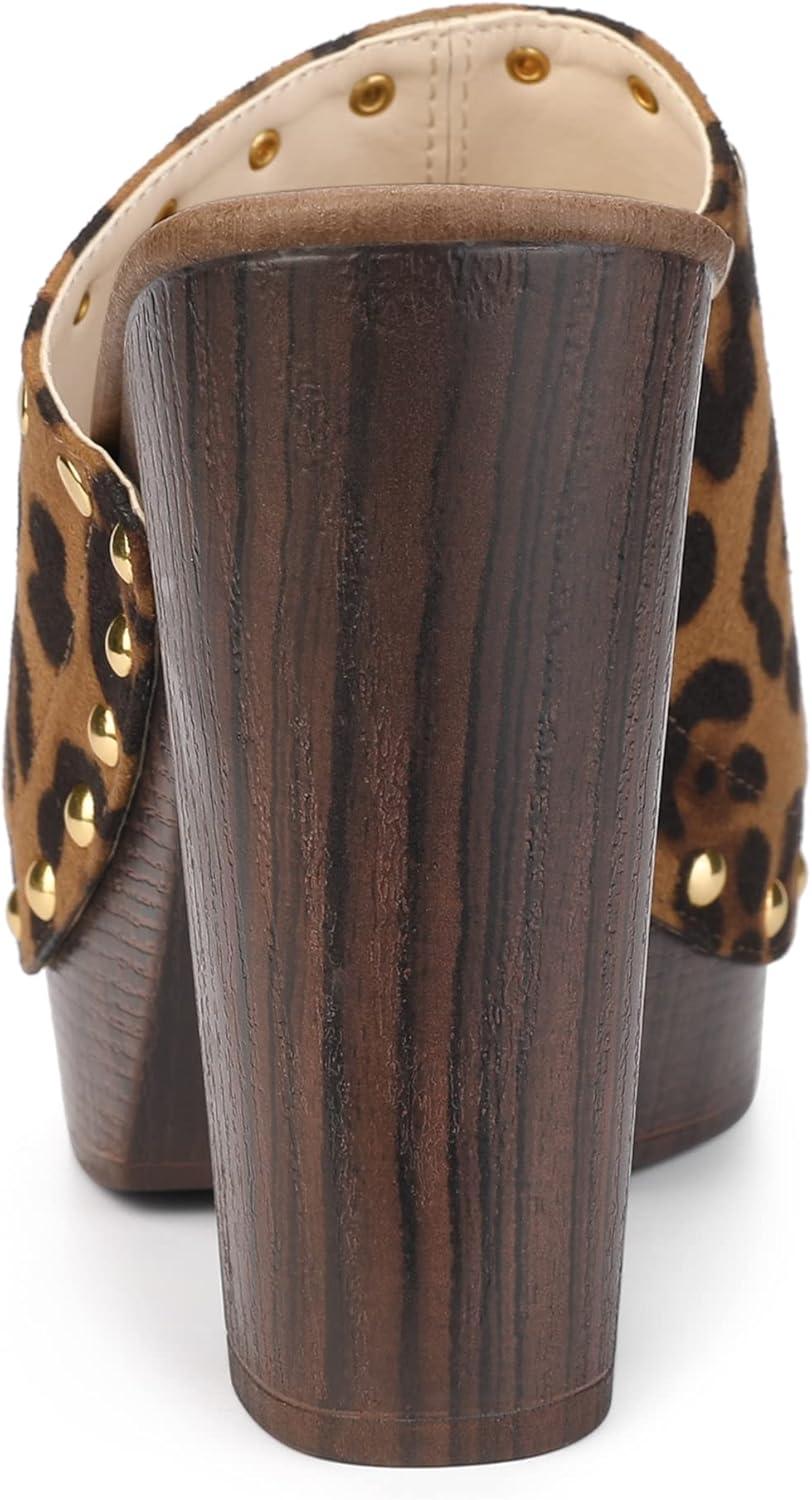 imageAllegra K Womens Open Toe Platform Block Heel Slides SandalsLeopard
