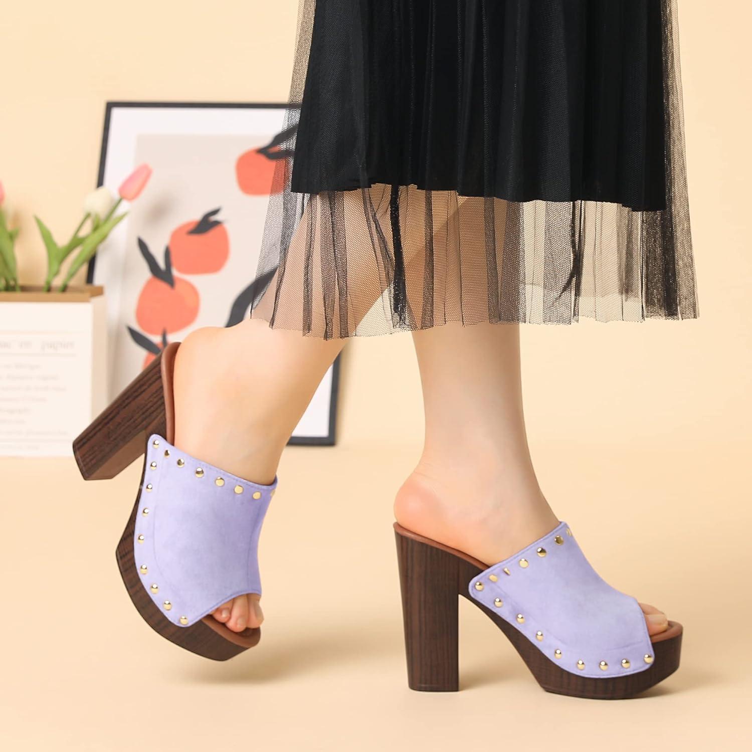 imageAllegra K Womens Open Toe Platform Block Heel Slides SandalsPurple