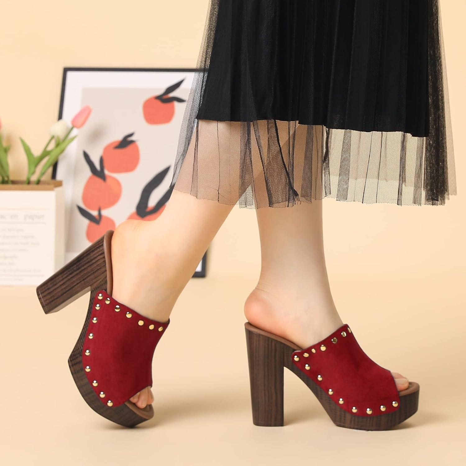 imageAllegra K Womens Open Toe Platform Block Heel Slides SandalsRed
