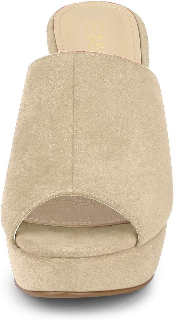 imageAllegra K Womens Open Toe Platform Chunky Heel Slides SandalsBeige