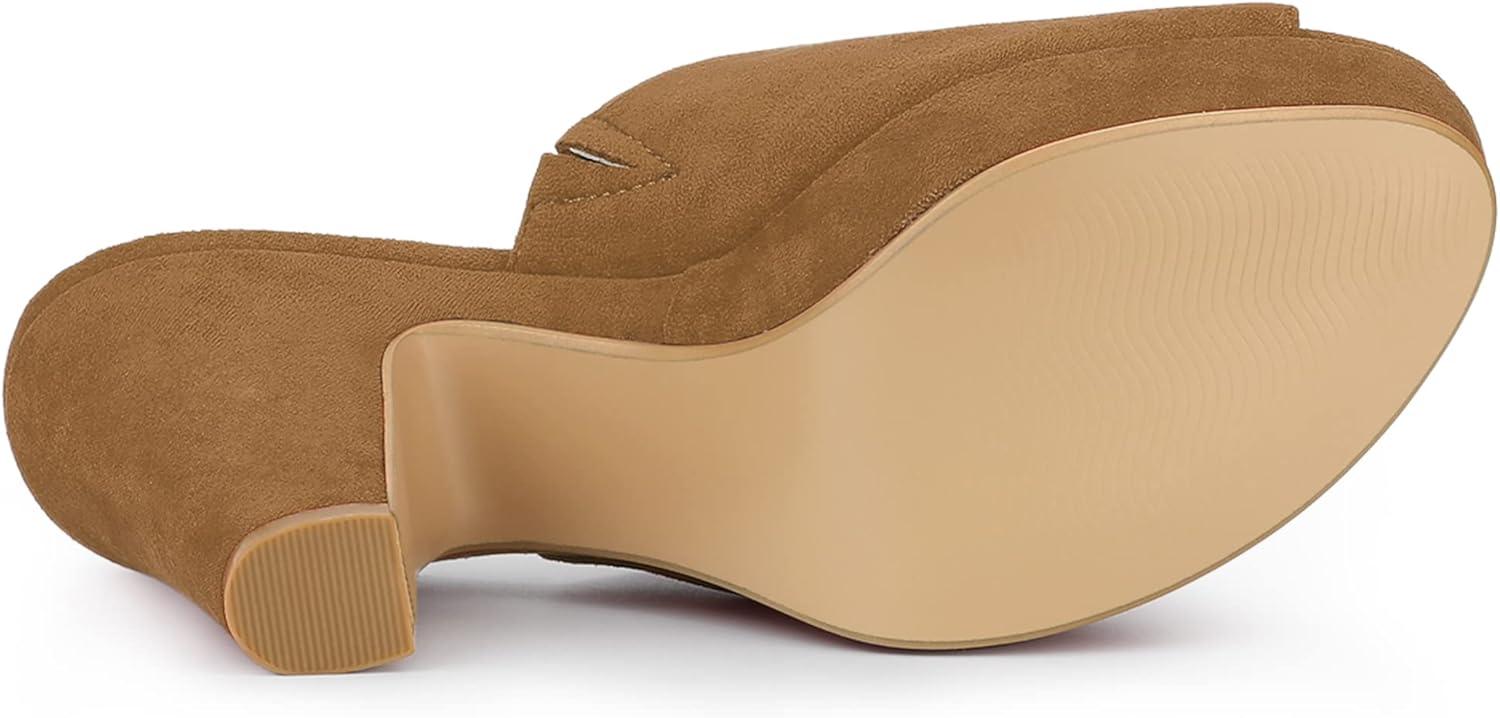 imageAllegra K Womens Open Toe Platform Chunky Heel Slides SandalsBrown