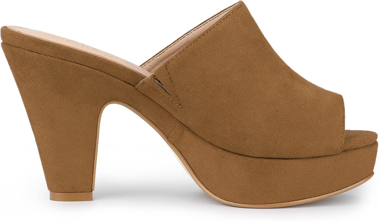 imageAllegra K Womens Open Toe Platform Chunky Heel Slides SandalsBrown