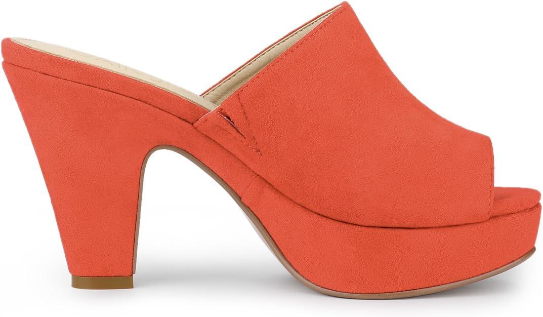imageAllegra K Womens Open Toe Platform Chunky Heel Slides SandalsCoral Orange