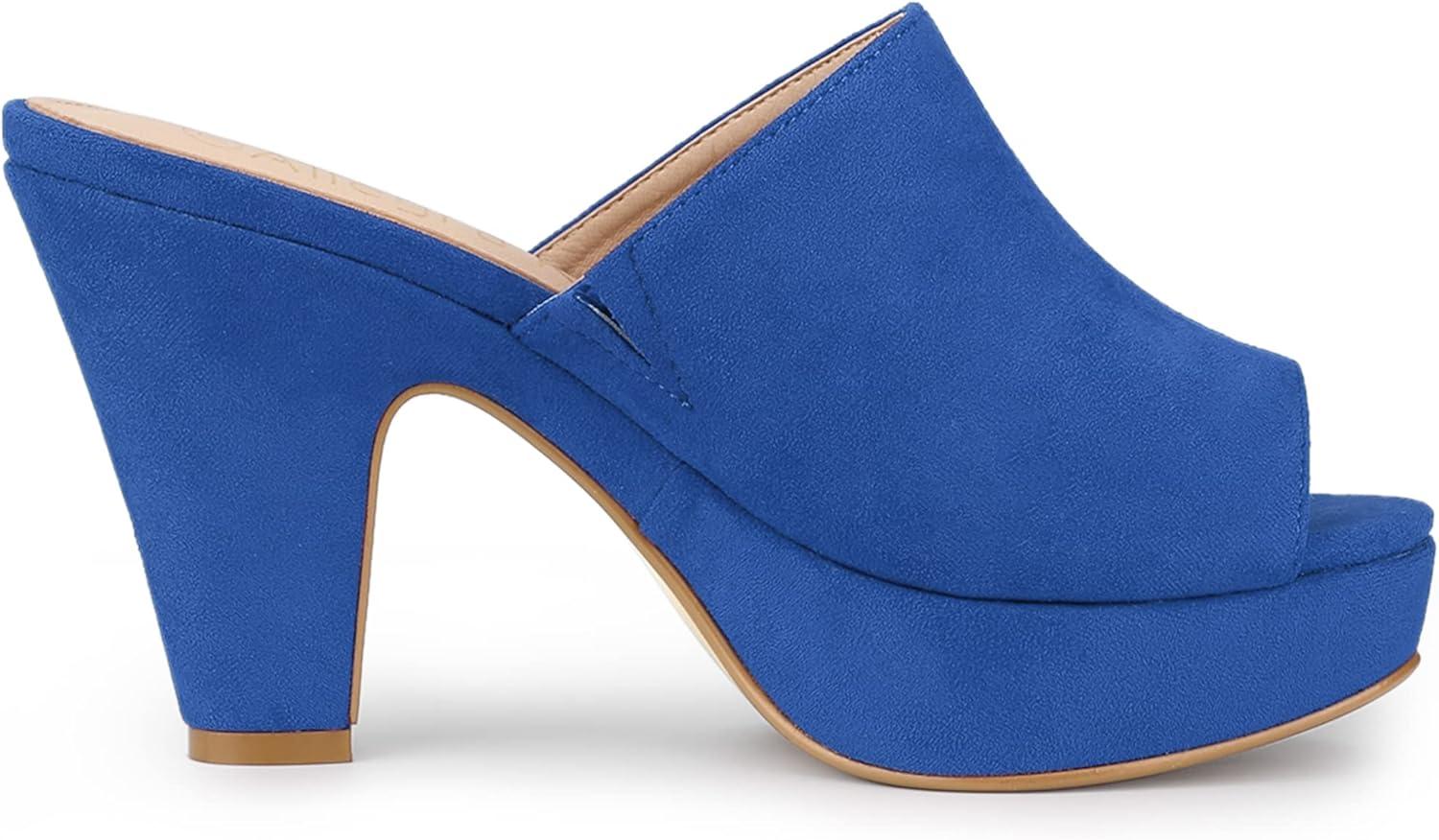 imageAllegra K Womens Open Toe Platform Chunky Heel Slides SandalsDeep Blue