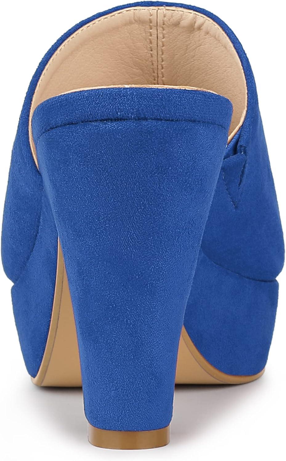 imageAllegra K Womens Open Toe Platform Chunky Heel Slides SandalsDeep Blue