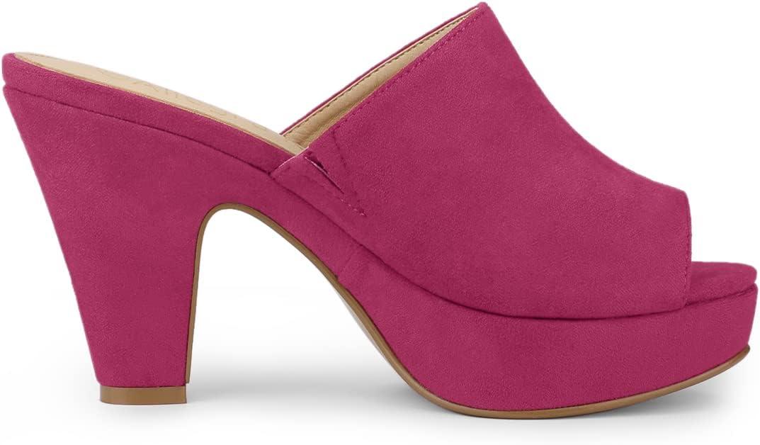 imageAllegra K Womens Open Toe Platform Chunky Heel Slides SandalsHot Pink