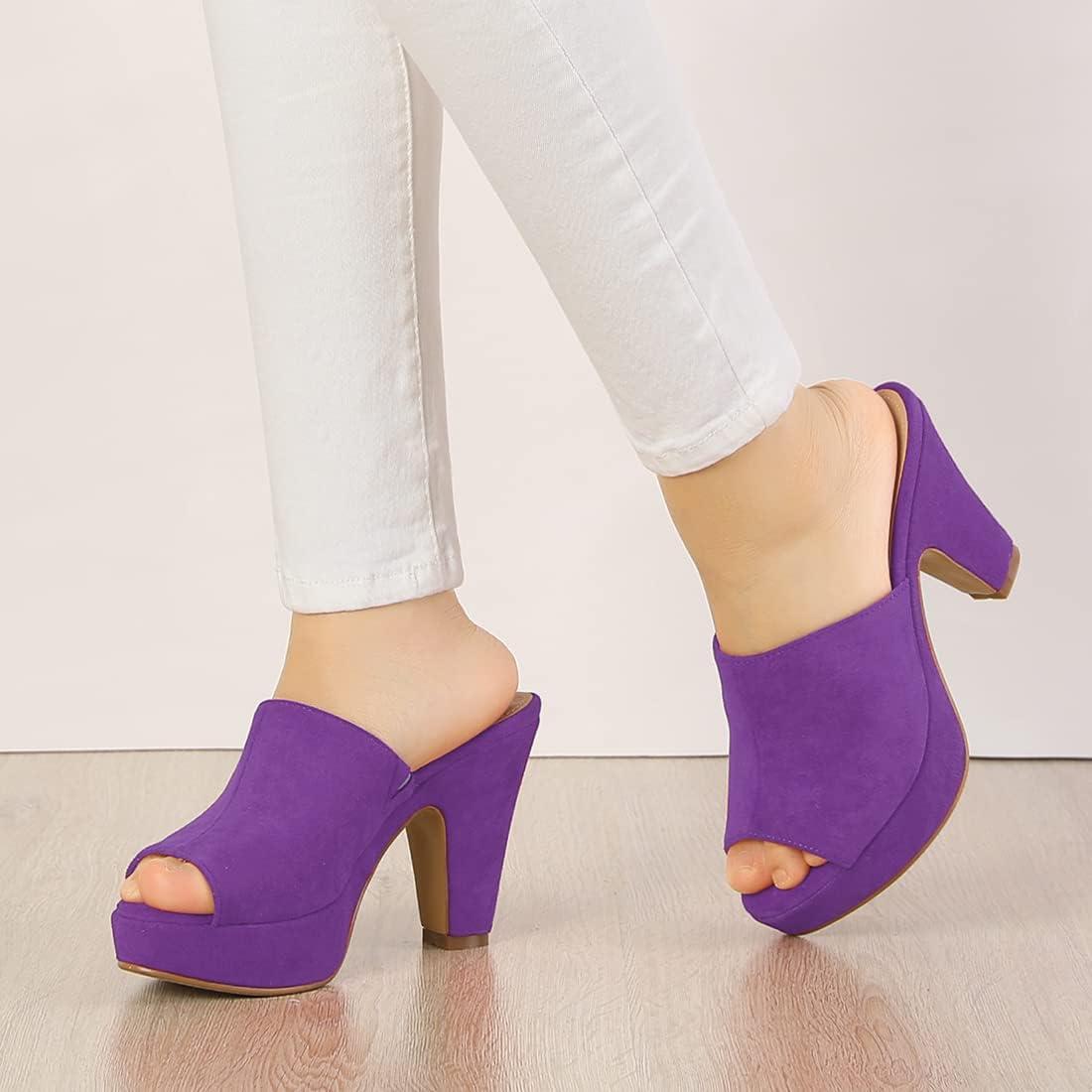 imageAllegra K Womens Open Toe Platform Chunky Heel Slides SandalsPurple