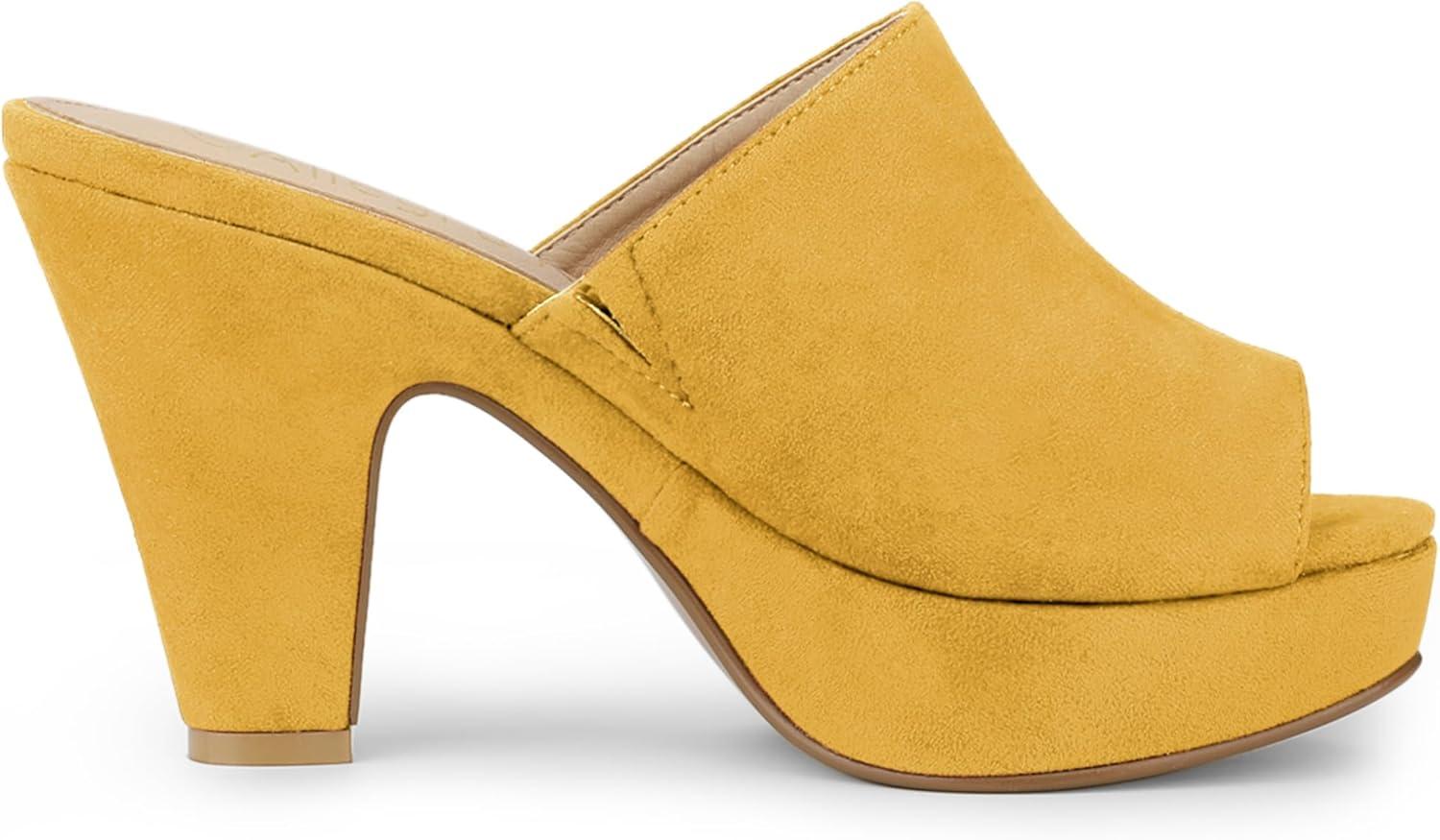 imageAllegra K Womens Open Toe Platform Chunky Heel Slides SandalsYellow