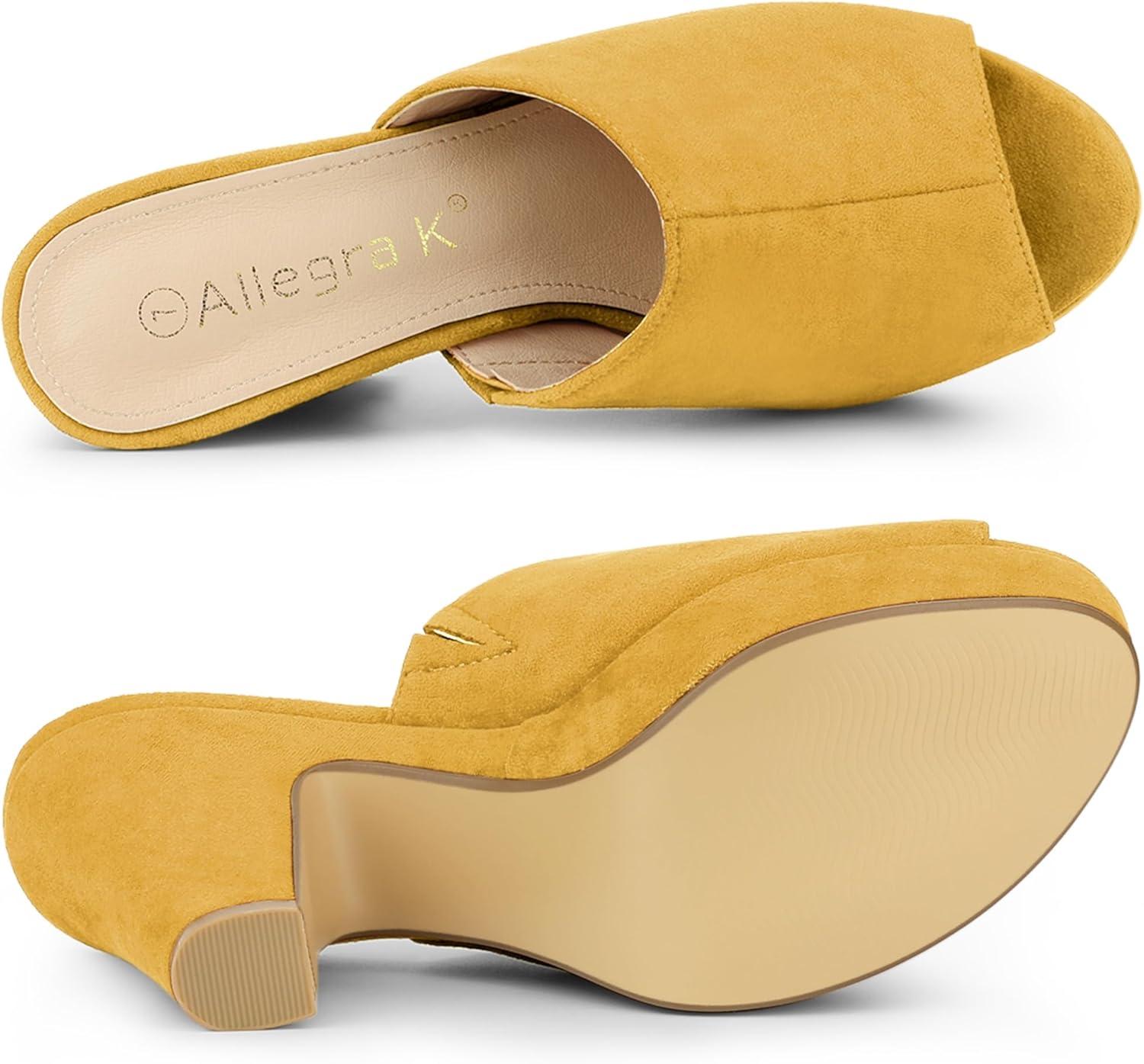imageAllegra K Womens Open Toe Platform Chunky Heel Slides SandalsYellow