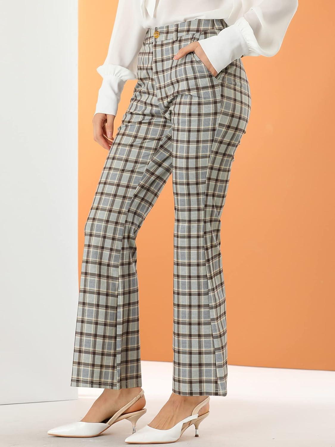 imageAllegra K Womens Plaid Pants Elastic Waist Bussiness Casual Work Office Long Trousers