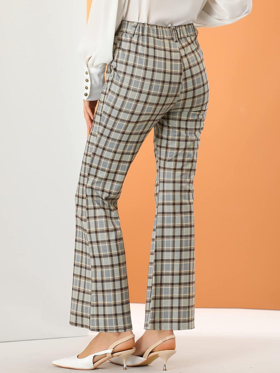 imageAllegra K Womens Plaid Pants Elastic Waist Bussiness Casual Work Office Long Trousers