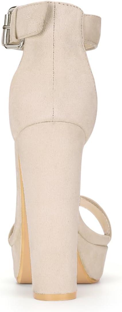 imageAllegra K Womens Platform High Heel Ankle Strap Chunky Heels SandalsBeige