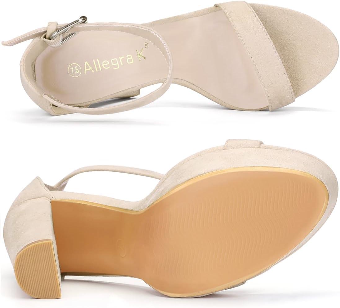 imageAllegra K Womens Platform High Heel Ankle Strap Chunky Heels SandalsBeige